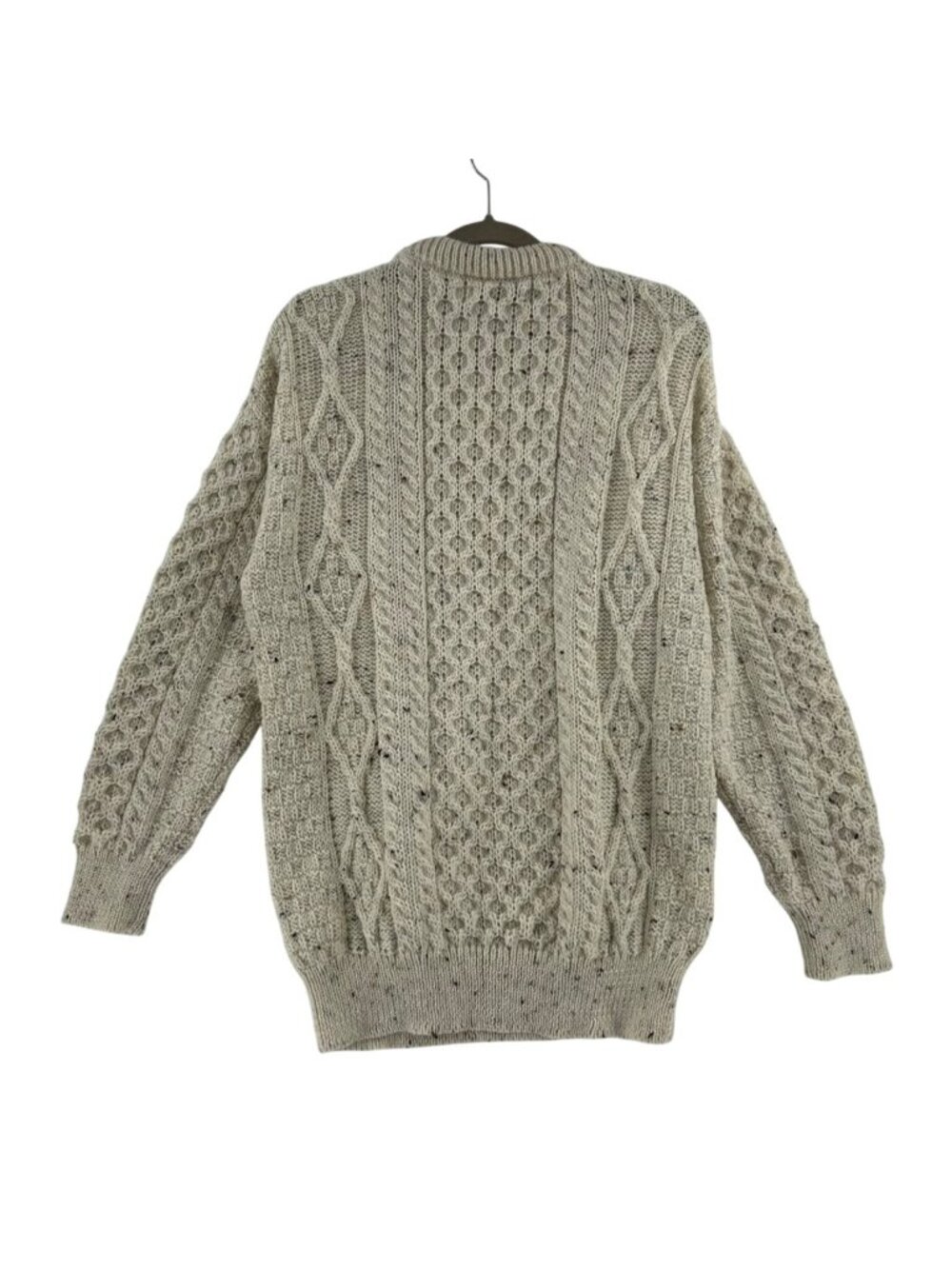 Aran Sweater Market Women's L Cream 100% Wool Crew Fisherman Chunky Cable Knit - Picture 2 of 14